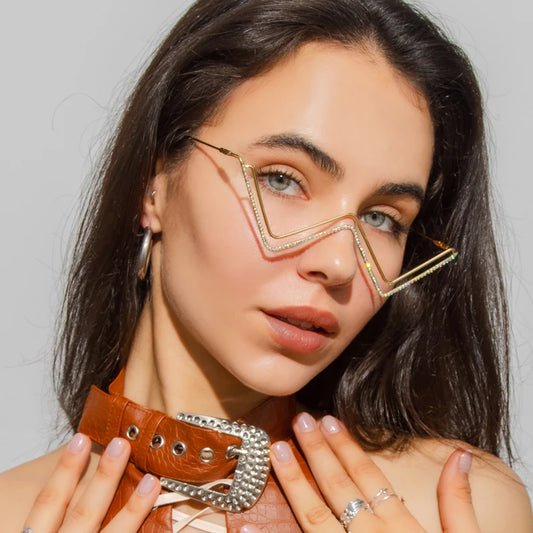 Protective Glasses New Fashion Crystal Sunglasses For Women Small Diamond Eyeglasses Line Alloy Eyewear Punk Half Frame Glasses