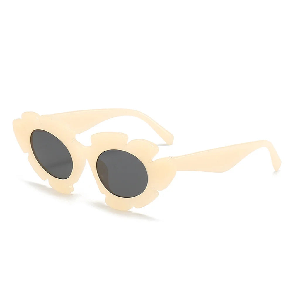 KLASSNUM Fashion Cat Eye Candy Colors Sunglasses Women Retro Brand Designer Flower Shape Eyewear Men Trending Sun Glasses UV400