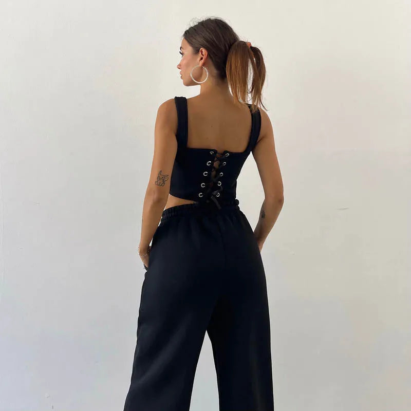 Women's Casual Sweatpants Set Belted Hooded Short Hoodie Corset Three-Piece Autumn Winter Comfortable Polyester plus Size