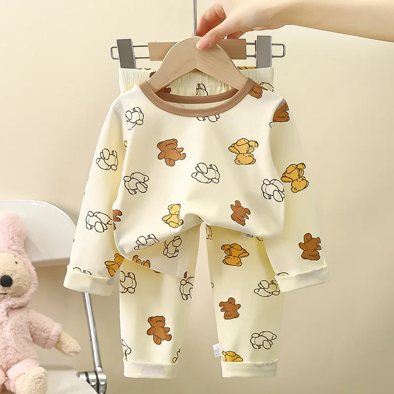 Kid Comfortable Pajamas Two Piece Set Multi Style Long Sleeve Top Trousers Pants Girl Boy Homewear Casual Children Cute Wear