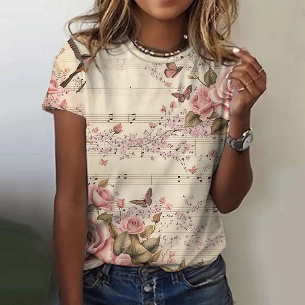 Summer Rose Music 3D Print T-shirts Women Streetwear Harajuku Casual Fashion Y2k Short Sleeve T Shirt O-neck Tees Tops Clothing
