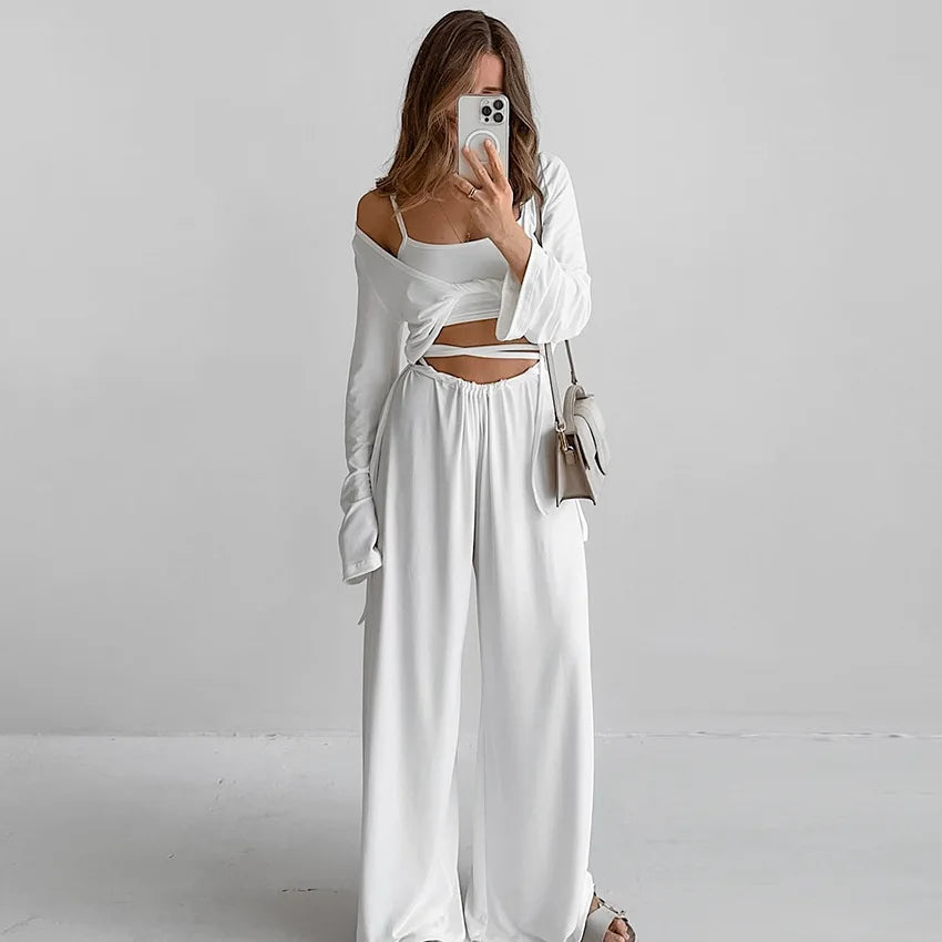 New 2025 Spring Autumn Underwear Long Pants Long Sleeve Pajama 3-Piece Set Fashionable and Comfortable Home Clothes Loungewear