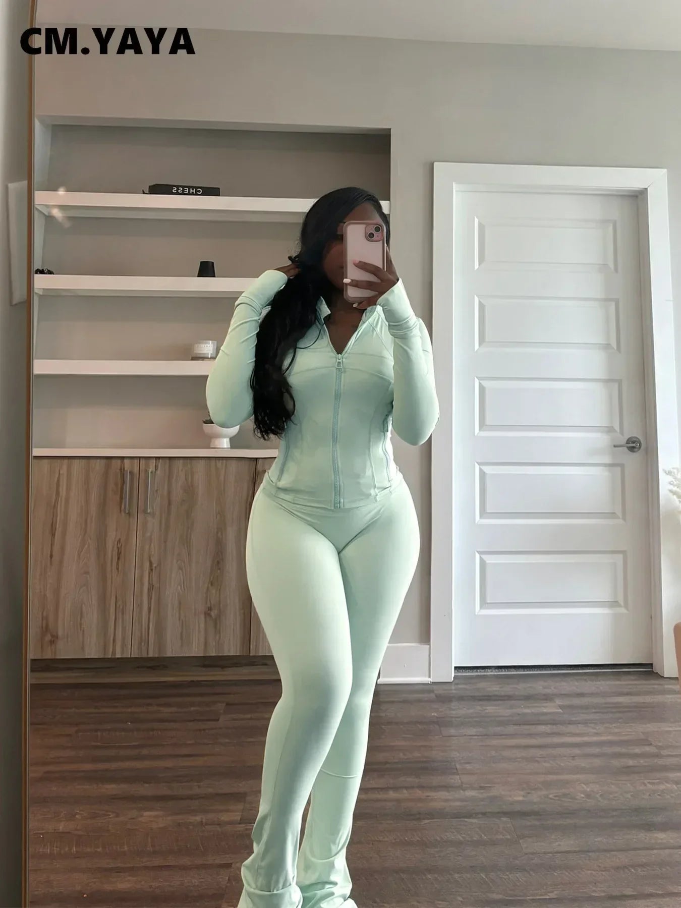 CM.YAYA Street Women's Set Striped Long Sleeve Jacket and Jogger Sweatpants Active 2024 Fall Sportwear Two 2-Piece Set Outfits