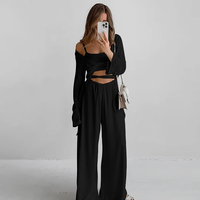 New 2025 Spring Autumn Underwear Long Pants Long Sleeve Pajama 3-Piece Set Fashionable and Comfortable Home Clothes Loungewear