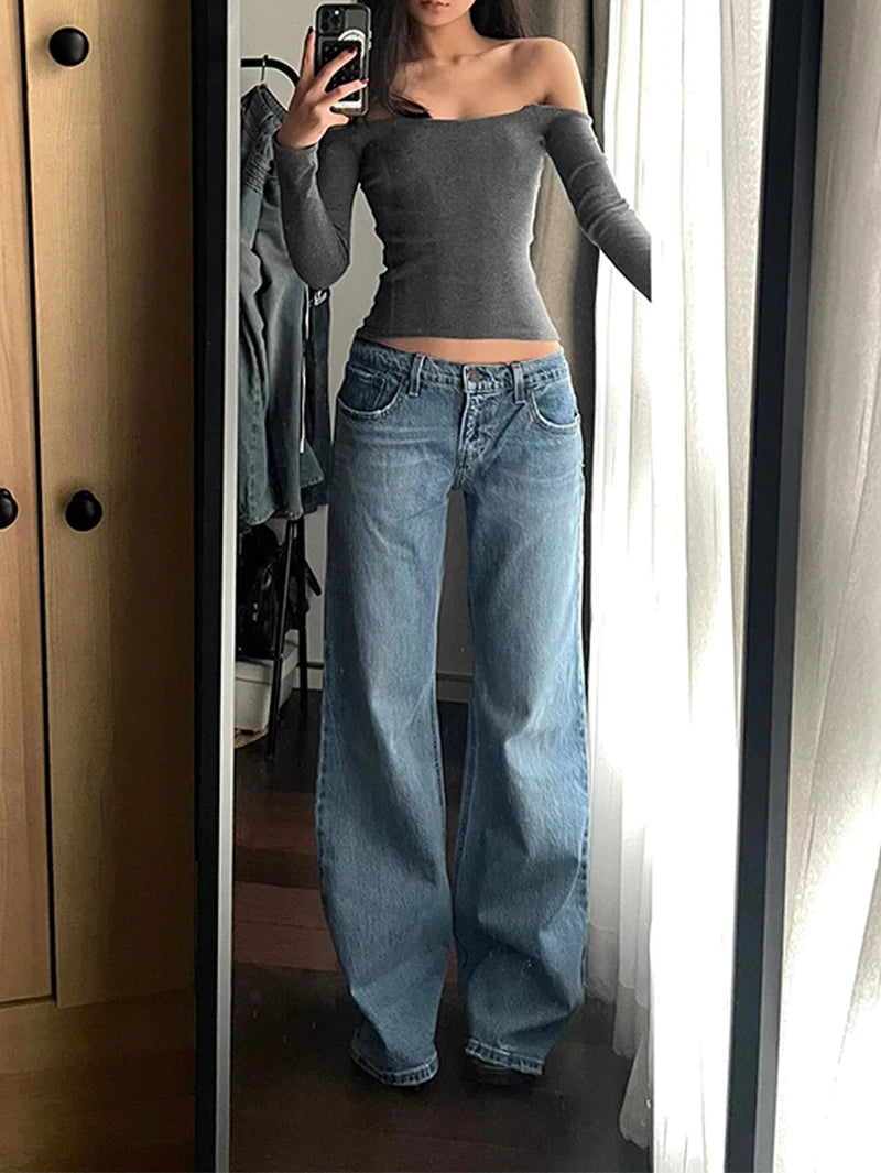 Y2K Baggy Jeans for Women Trendy Low Rise Casual Straight Leg Boyfriend Jeans Denim Pants with Pocket Streetwear
