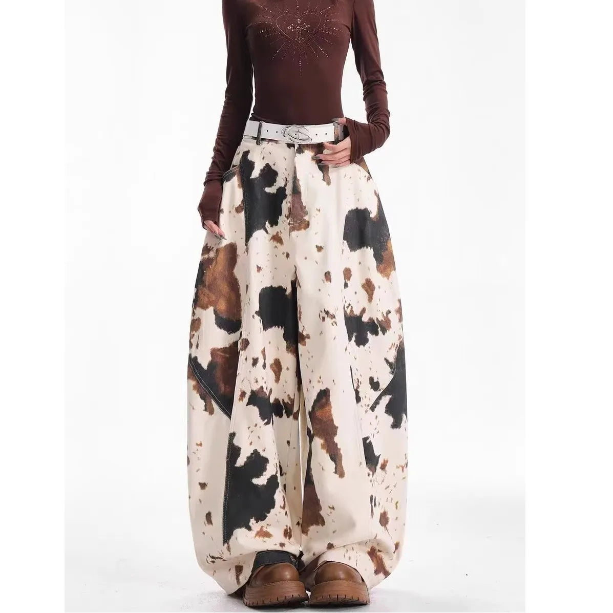 American Retro Contrast Women Jeans Fashion Street Casual Loose Woman Jeans Simple Basic Wide Leg Pants Female Chicly