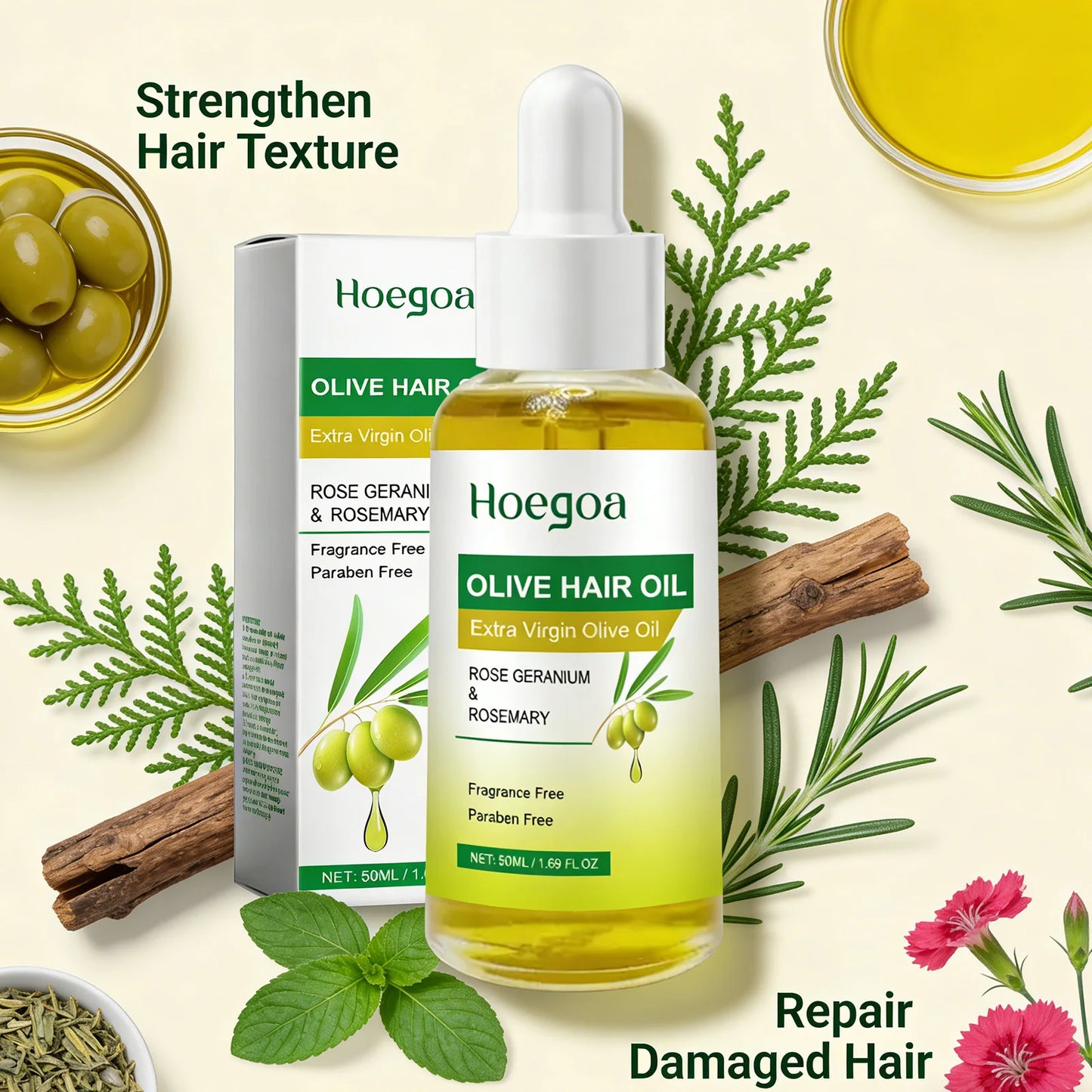 Olive Hair Oil Strengthen Roots Enhance Hair Thickness Damaged Repair Split End Anti Hair Loss Nourishing Dry Hair Essential Oil