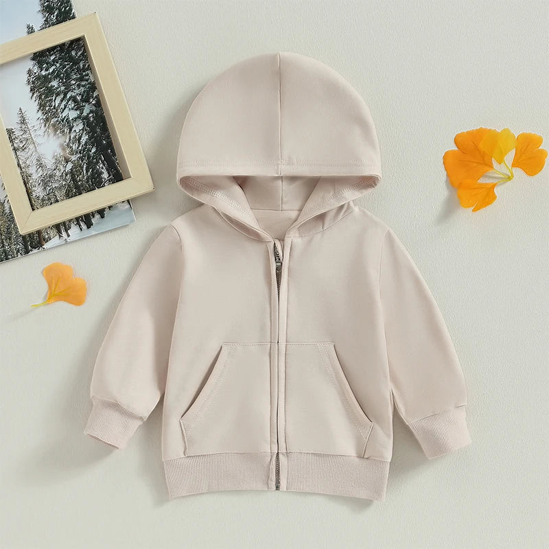 Solid Casual Zip Up Hooded Coat For Toddler Boys Girls Hoodies Jacket Long Sleeve Kids Coat Fall Winter Clothes Outerwear