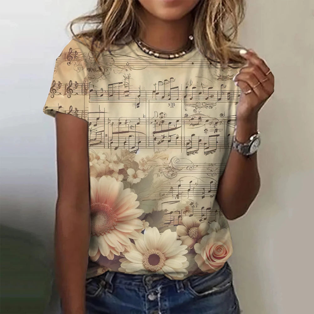 Summer Rose Music 3D Print T-shirts Women Streetwear Harajuku Casual Fashion Y2k Short Sleeve T Shirt O-neck Tees Tops Clothing