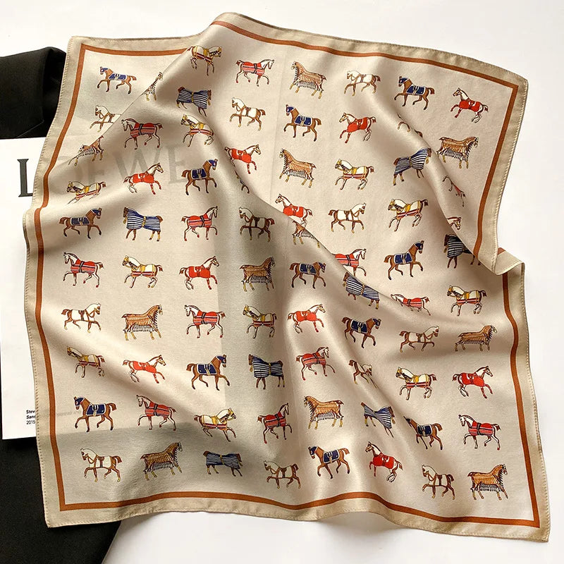 New 100% Real Silk Scarf For Woman Vintage Leopard Head Hair Scarfs Small Square Bandana Femme Office Neckerchief SD0201
