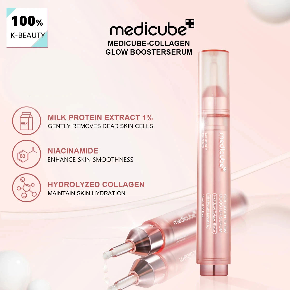 Medicube Collagen Glow Booster Serum 15ml,Smooth Texture&Quick Absorption,Hydrated Sensation,Moisturizer,K-Beauty,Korean Makeup