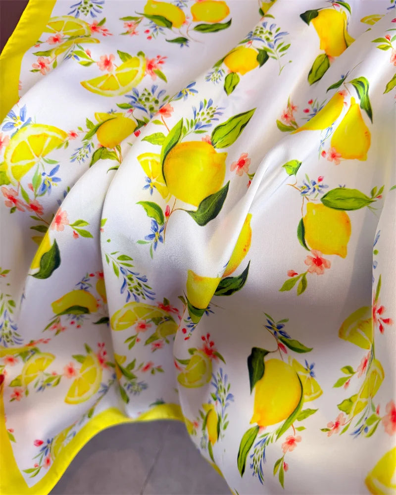 Lemon Silk Square Scarf Women Satin Shawl Wrap Hijab Female Hair Band Wrist Luxury Headkerchief 70*70cm Echarpe 2025 Bandana