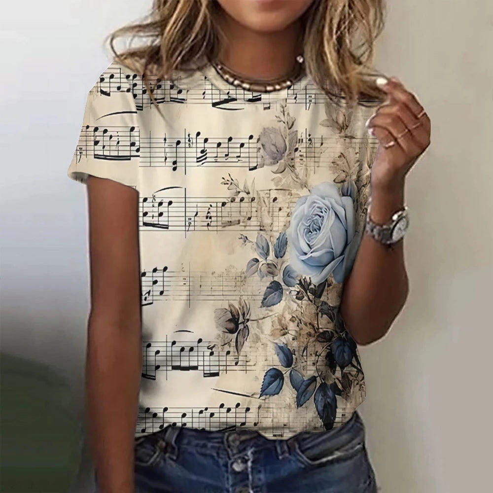 Summer Rose Music 3D Print T-shirts Women Streetwear Harajuku Casual Fashion Y2k Short Sleeve T Shirt O-neck Tees Tops Clothing