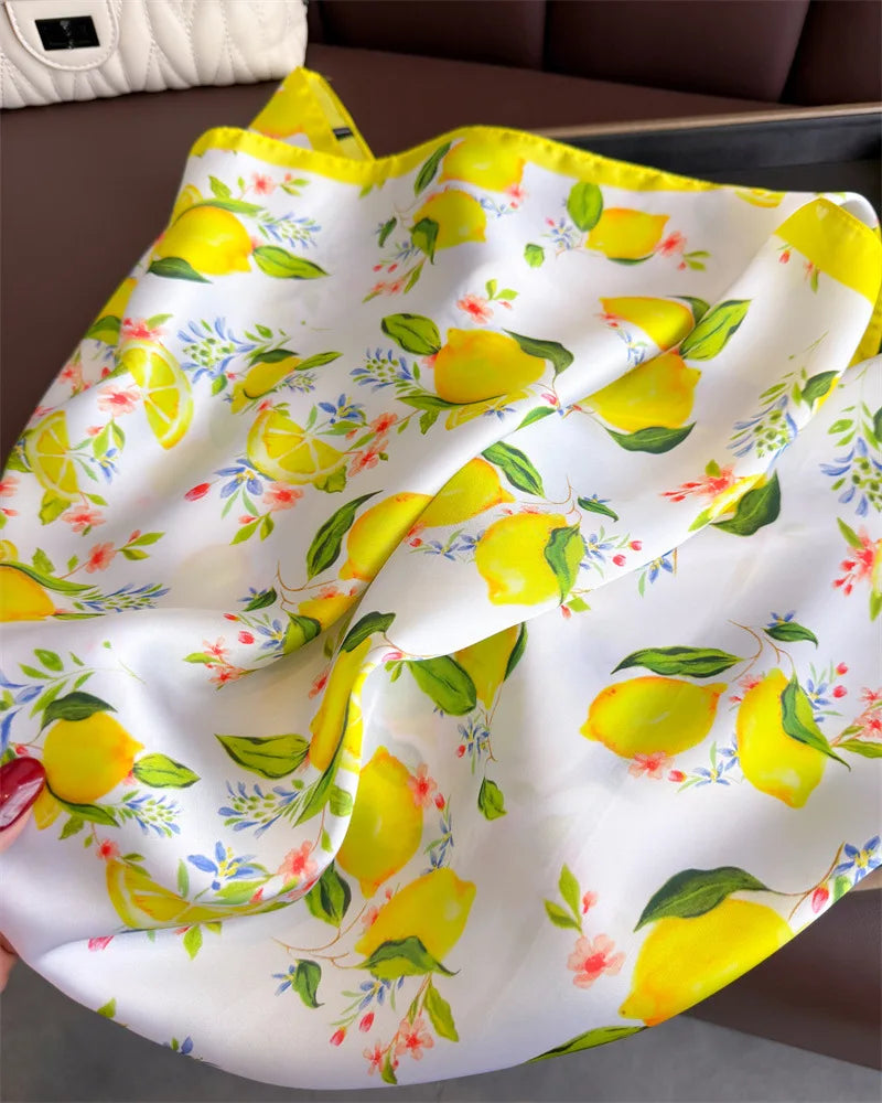 Lemon Silk Square Scarf Women Satin Shawl Wrap Hijab Female Hair Band Wrist Luxury Headkerchief 70*70cm Echarpe 2025 Bandana