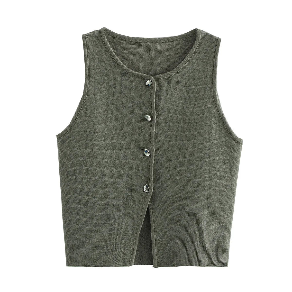 MUJER Cropped Knit Vest Women Cardigan White Sleeveless Vest Woman Fashion Button Knitted Sweater Vest Female Summer Short Tops