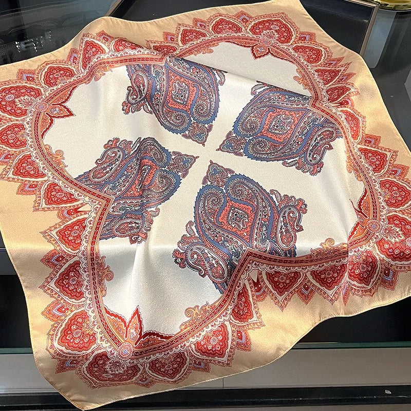 New 100% Real Silk Scarf For Woman Vintage Leopard Head Hair Scarfs Small Square Bandana Femme Office Neckerchief SD0201