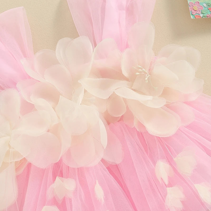 Summer Infant Baby Girls Rompers Dress Sleeveless 3D Flower Decor Tulle Patchwork Newborn Infant Jumpsuit Toddler Clothes