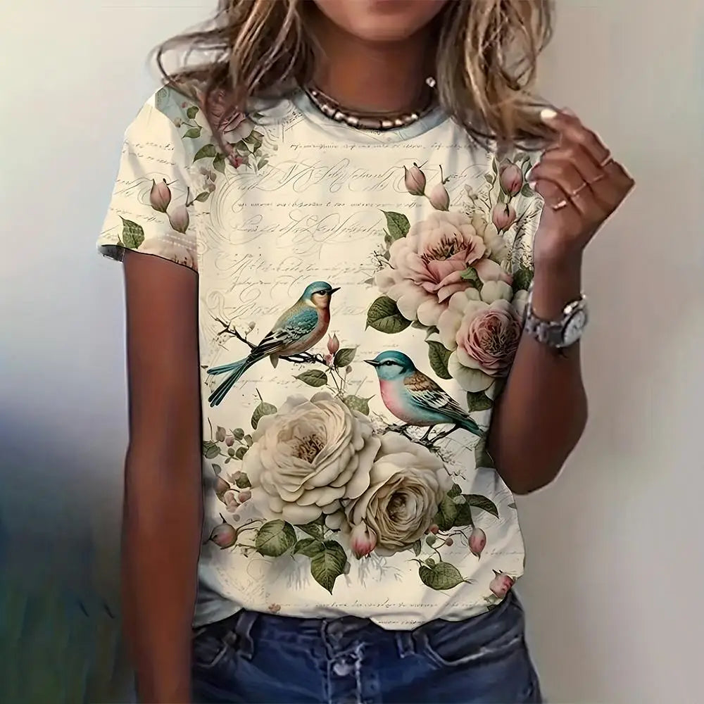 Summer Rose Music 3D Print T-shirts Women Streetwear Harajuku Casual Fashion Y2k Short Sleeve T Shirt O-neck Tees Tops Clothing