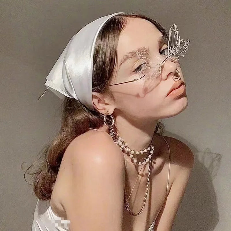 Vintage Dragonfly Wings Sunglasses Fashion Rimless Women Clear Lens Eyewear Men Pink Sun Glasses UV400 Eyewear Female
