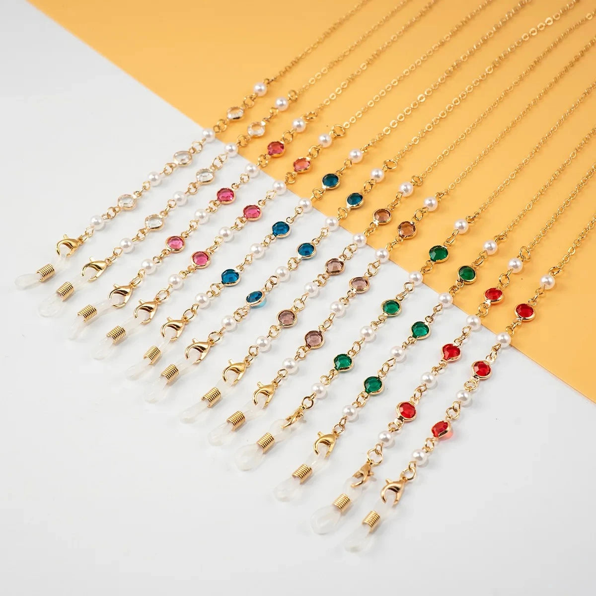 Colorful Rhinestone Glasses Chain Acrylic Sunglasses Neck Rope Women Metal Reading Glasses Accessory