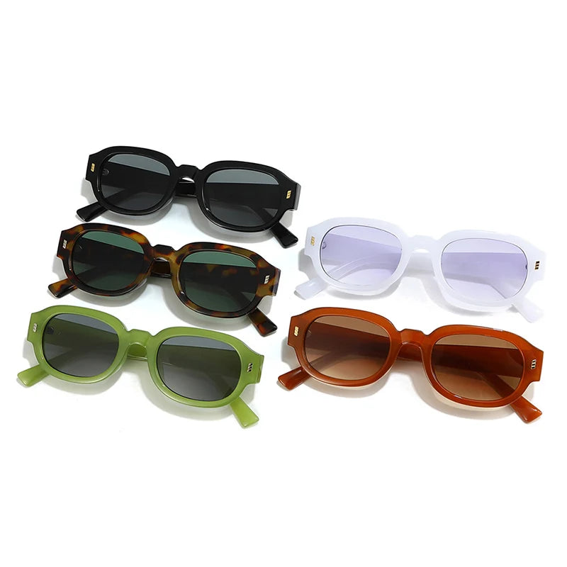 SO&EI Fashion Rivets Men Square Gradient Sunglasses Shades UV400 Retro Jelly Color Women Trending Oval Sun Glasses