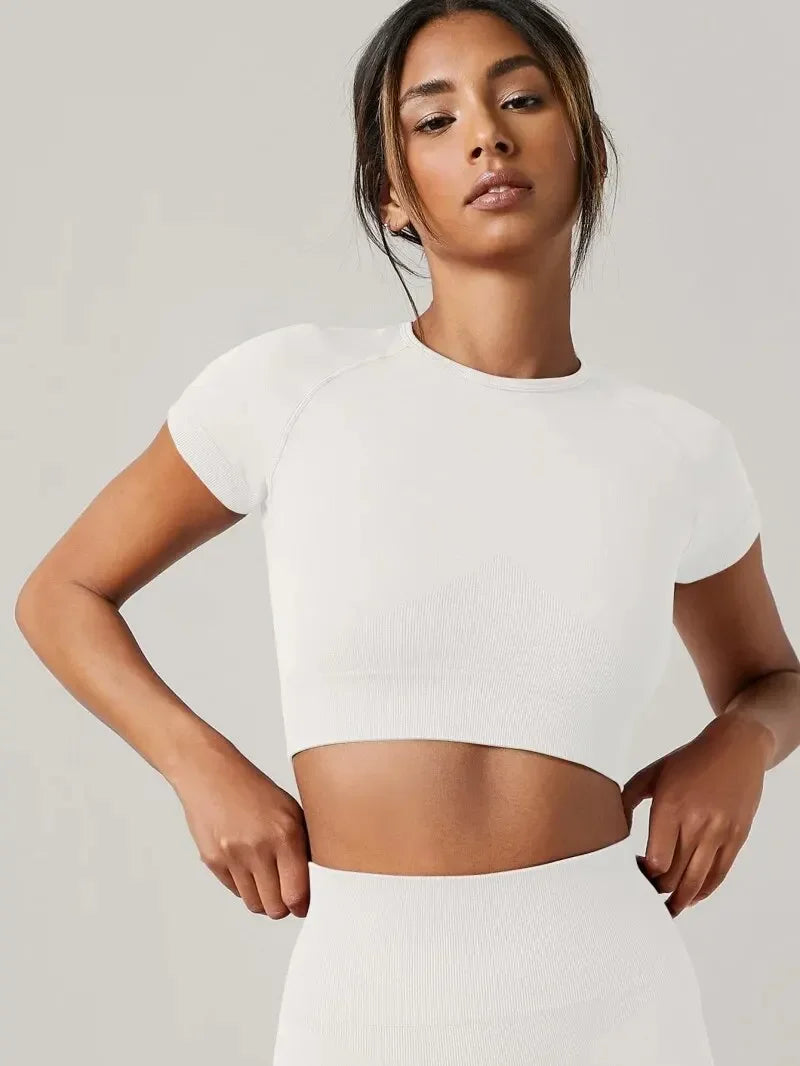 Seamless Womens Sport T Shirt Short Sleeve Yoga Top Fitness Gym Running Active Wear Workout Clothes