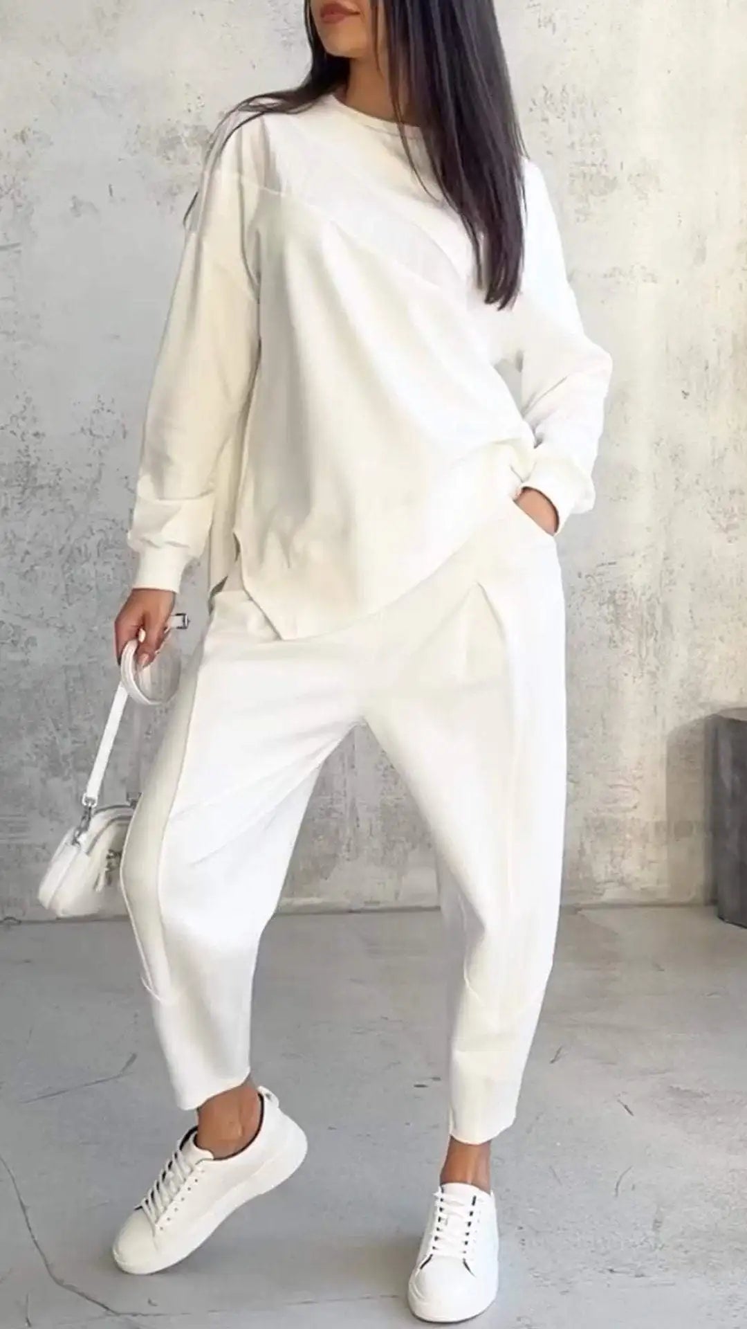 Women Casual Solid Set Fashion O Neck Long Sleeve Loose Top And Long Pants Two Piece Sets Lady Spring And Autumn Sports Sets
