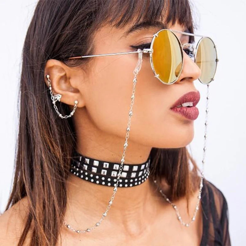 Steampunk Fashion Pearl Mask Chains Glasses Chain for Women Retro Metal Sunglasses Lanyards Eyewear Cord Holder Neck Strap
