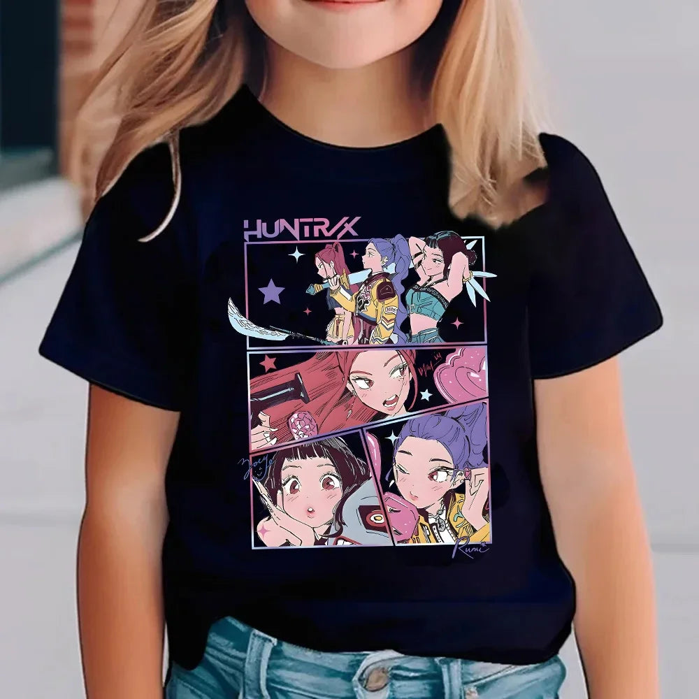 Kpop Demon Hunters Children's T Shirt Women Short Sleeve Saja Boys Kids Tee Kpop Demon Hunters Tshirt Boys Girls Family Clothing