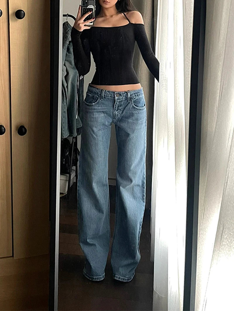 Y2K Baggy Jeans for Women Trendy Low Rise Casual Straight Leg Boyfriend Jeans Denim Pants with Pocket Streetwear