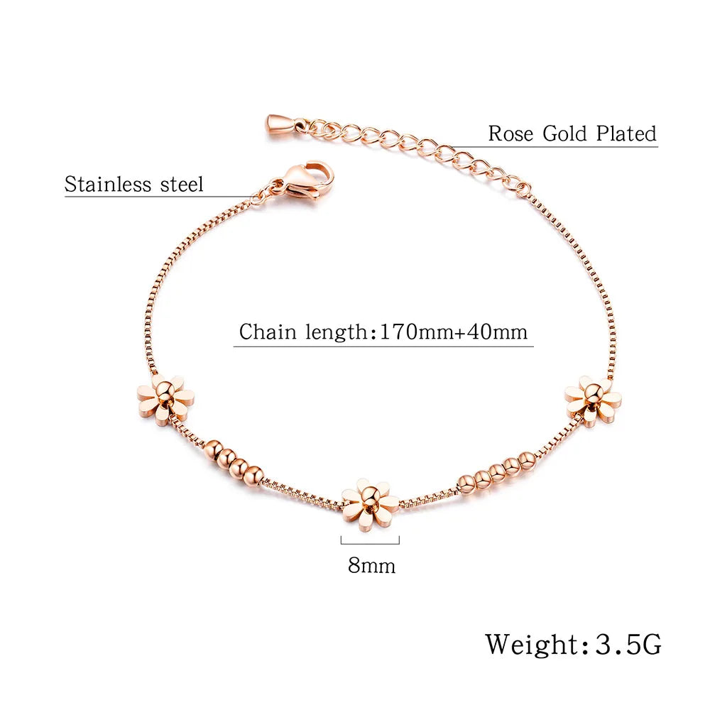 Lokaer Titanium Steel Rose Gold Plated Small Fresh Daisy Charm Bracelet Female Jewelry Trendy Chain & Link Bracelets B18196