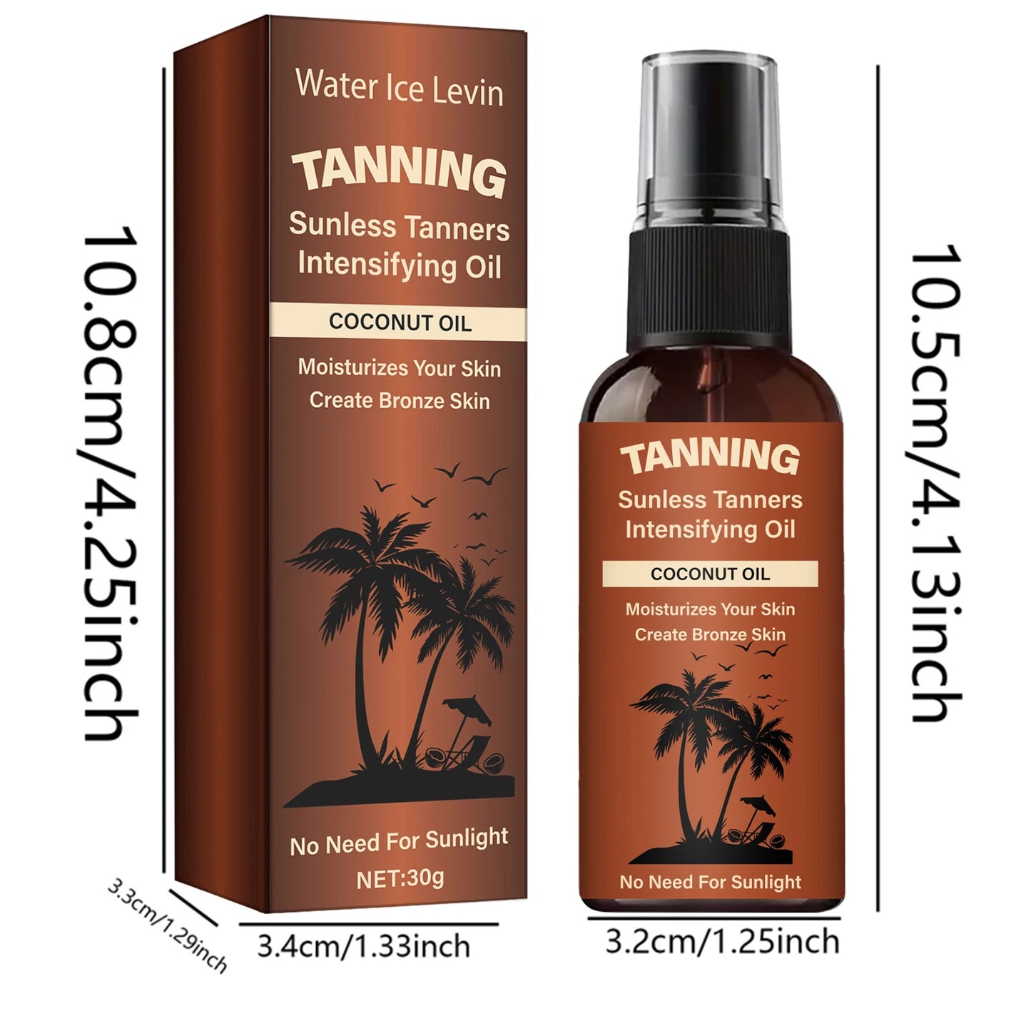 Sunless Tan Intensifying Oil Moisturizes, Creates Bronze Skin. No Sunlight Needed. Fast Visible Results. Maintain Weekly. 30ml.