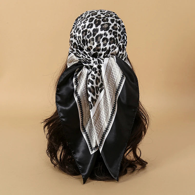 90*90cm Square Silk Scarf Women Fashion Designer Beautiful flowers Foulard Soft Satin Shawl Kerchief Scarfs Neck Headscarf