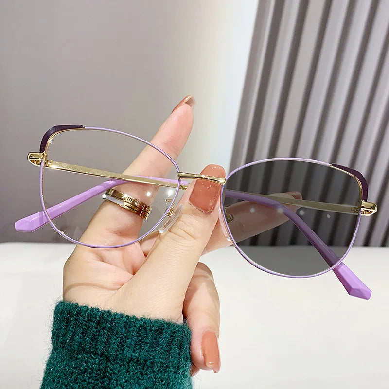 korean Fashion Cat Eye Photochromism Glasses Frame Women INS No Makeup Anti-Blue Plain Glasses Men Decorative Computer Glasses