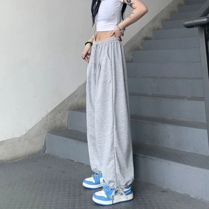Women Retro Baggy Joggers Pants Solid Oversized Drawstring Y2K Sweatpant Woman Trendy Casual Versatile Harem Pants 2025 New
