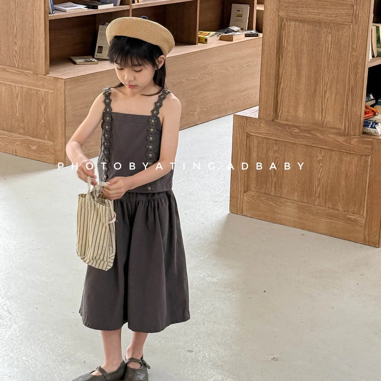 6094 Korean Children's Clothing Set Summer 2025 New Girl's Suit Suspender Shirt+Pant Casual Girl's Two Piece Suit