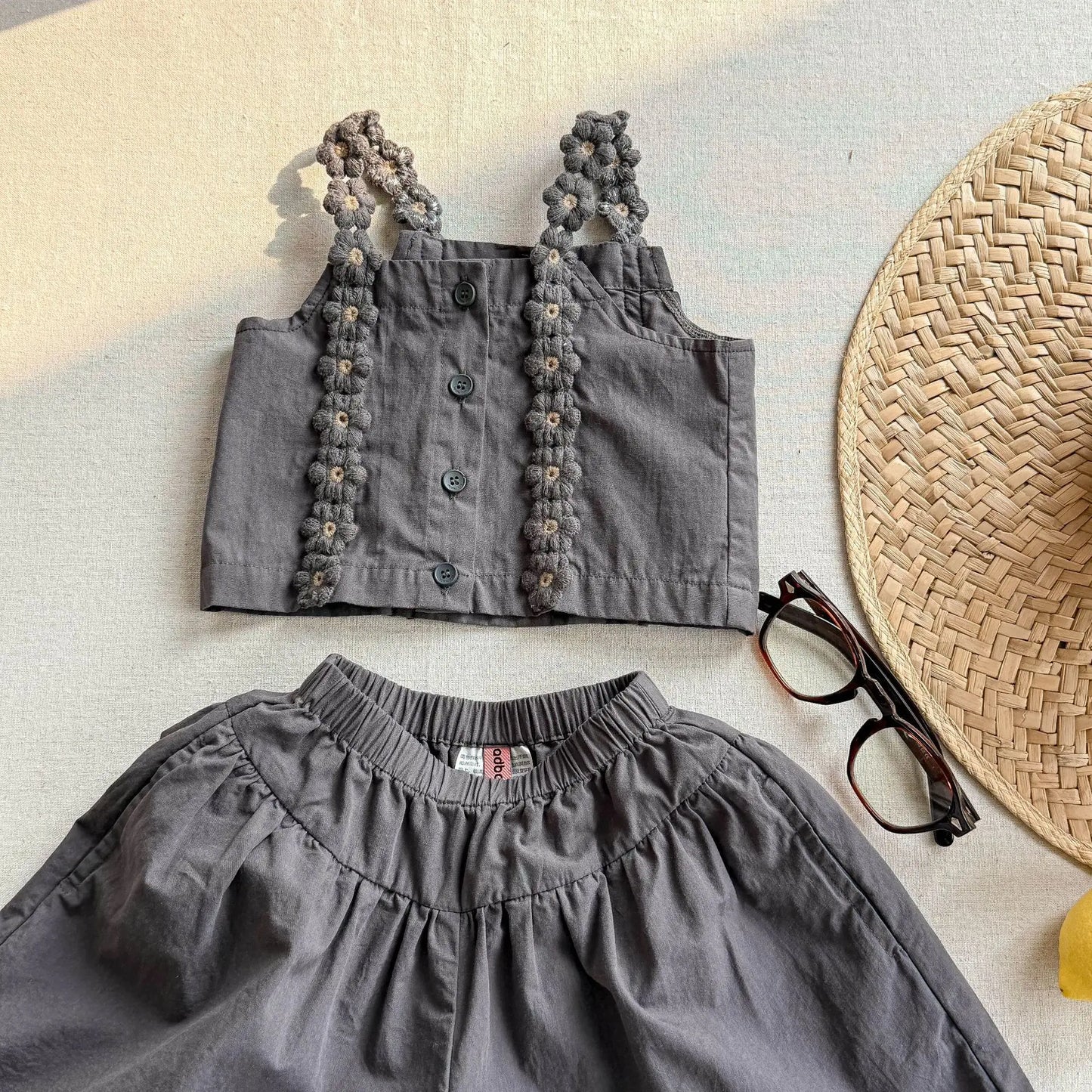 6094 Korean Children's Clothing Set Summer 2025 New Girl's Suit Suspender Shirt+Pant Casual Girl's Two Piece Suit