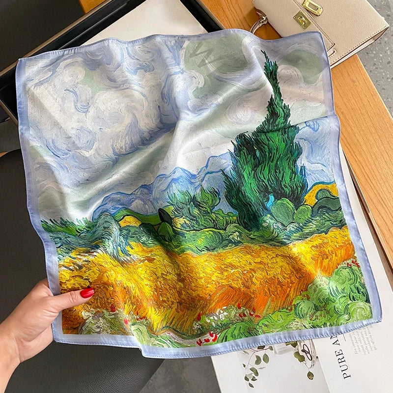 New 100% Real Silk Scarf For Woman Vintage Leopard Head Hair Scarfs Small Square Bandana Femme Office Neckerchief SD0201