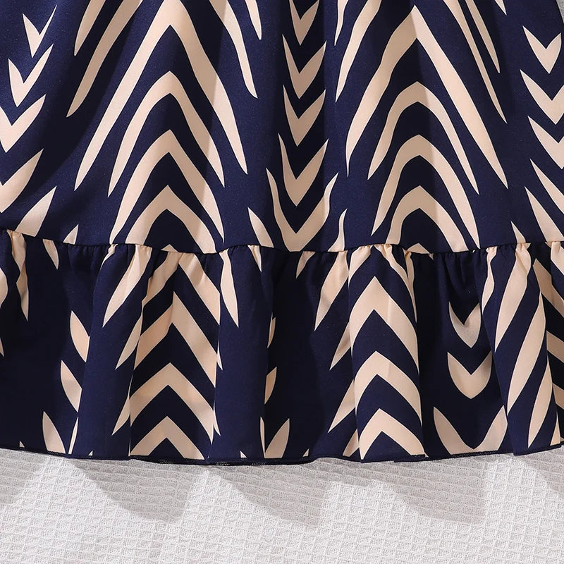 Girls Sleeveless Striped Navy Blue Dress Shirred-Waist Aline Dress Summer Tween Girls Dress Daily Casual Activity Baptism Dress