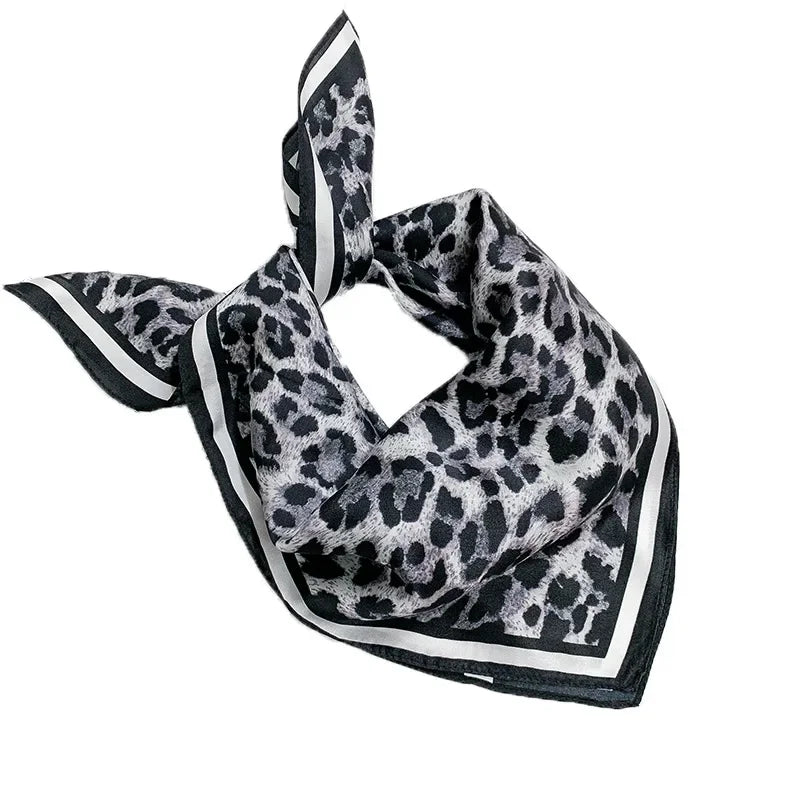 New 100% Real Silk Scarf For Woman Vintage Leopard Head Hair Scarfs Small Square Bandana Femme Office Neckerchief SD0201