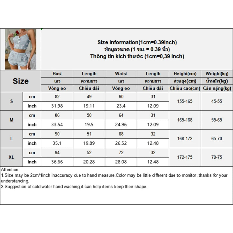 Summer Sleepwear Women Fashion Floral Print Pajama Set V Neck Cami Top Lettuce Trim Shorts Sexy Lingerie