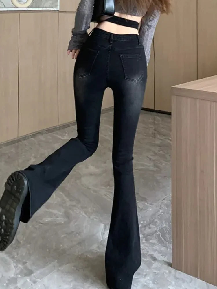 Sexy Y2k Design Skinny Flare Jeans Korean Fashion High Waist Vintage Stretch Boot Cut Denim Pants Casual Streetwear Vaqueros New