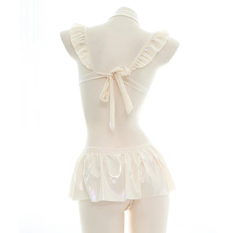 Anime Laser Hollow Out Lace One-piece Swimsuit Sweet Girl Underwear Sexy Nightwear Bikini Set Backless Outfits Costume Cosplay