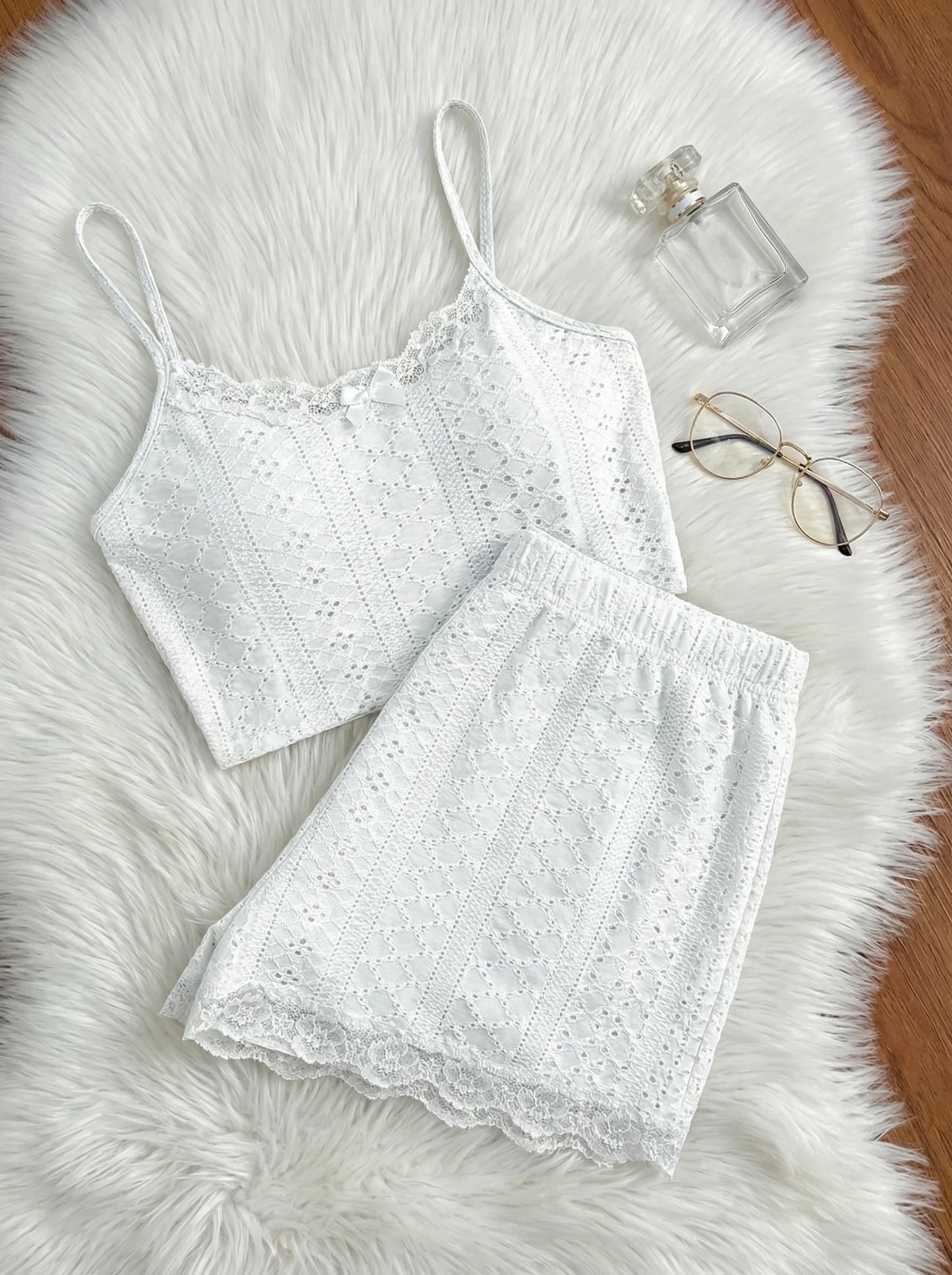 Women's Pajamas Set  Lace Camisole Spaghetti Strap Tank Top Sweetheart Neck Eyelet Pleated Bustier  Slim Fit Y2k Cami