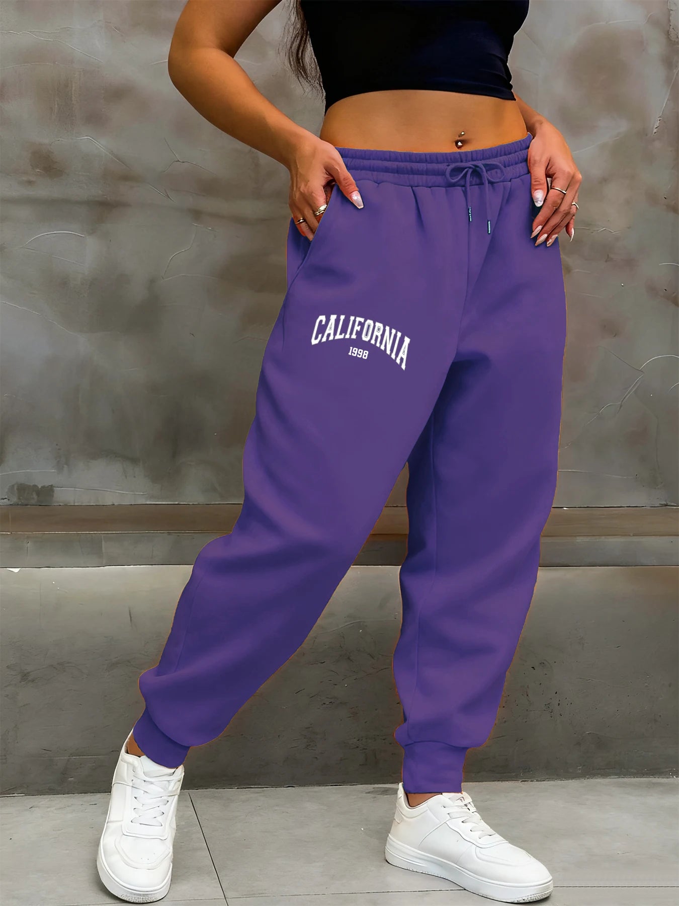 California 1998 Letter Printing Woman Sweatpants Fashion Comfy Long Pants Trendy Basic Trousers Casual Elastic Waist Pant