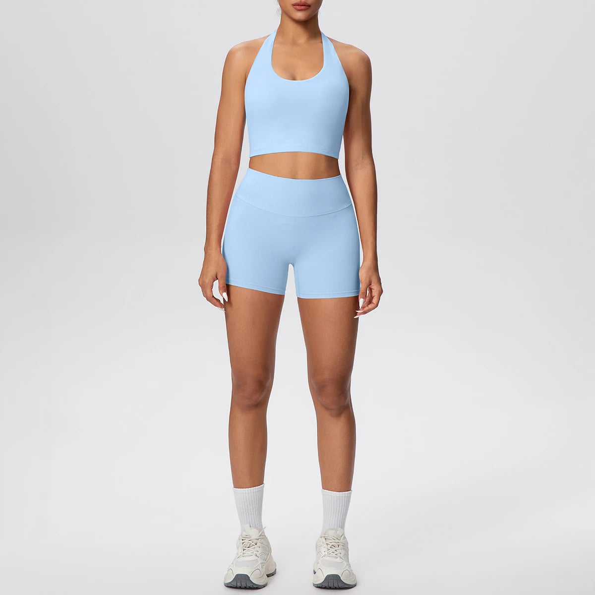 Woman Gym Yoga Set High Waisted Lifting Buttocks Sports Yoga Shorts Breathable Sexy Beautiful Back Halter Bra Chest Pad Yoga Set