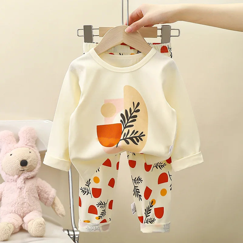 Kid Comfortable Pajamas Two Piece Set Multi Style Long Sleeve Top Trousers Pants Girl Boy Homewear Casual Children Cute Wear