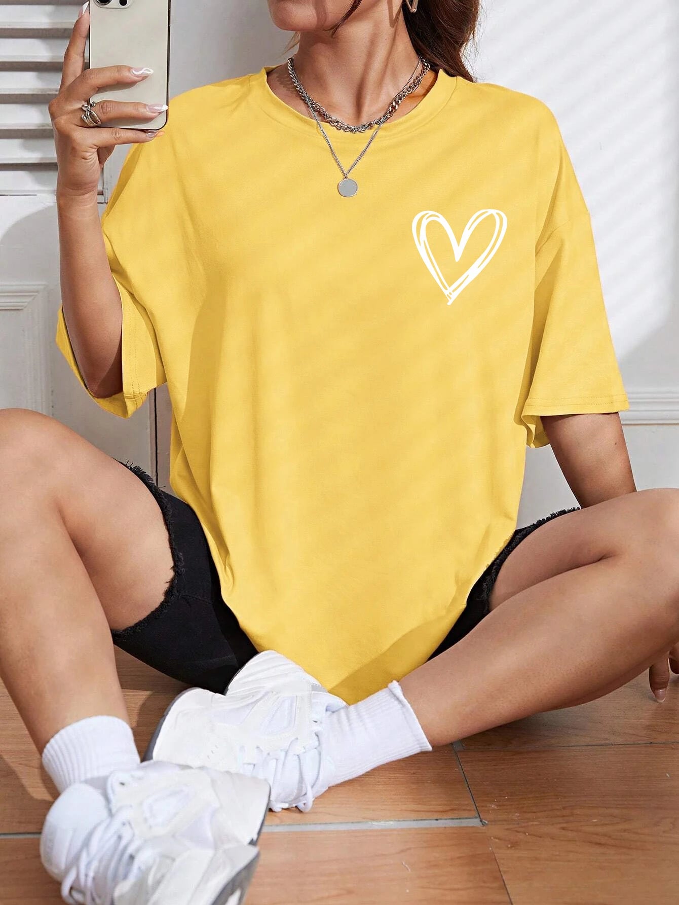 Simple Love Printed Womens T Shirts Summer Breathable Clothes Casual Fashion Short Sleeve Street Oversized All Match T-Shirts