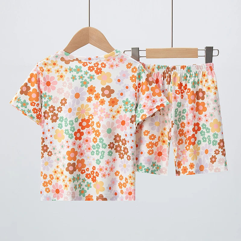 Summer CHILDREN'S Shorts and Short Sleeves 2-piece Suit Handsome Leopard Cute Floral Girl Joker Casual Suit.