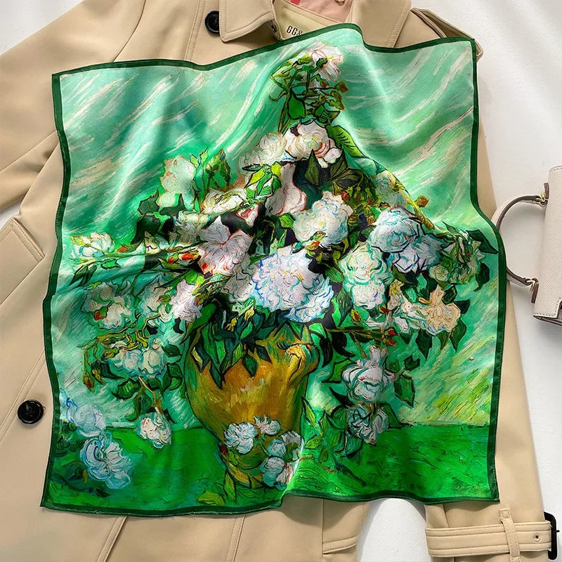 New 100% Real Silk Scarf For Woman Vintage Leopard Head Hair Scarfs Small Square Bandana Femme Office Neckerchief SD0201